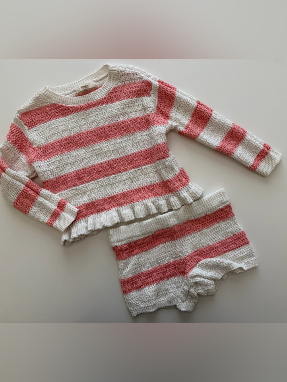 Jessica Simpson 4T Summer Coral and White Striped Knit Ruffle Top & Shorts Set